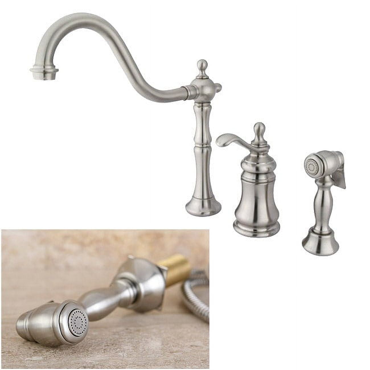 Brushed Nickel Traditional Kitchen Faucet with Brass Sprayer