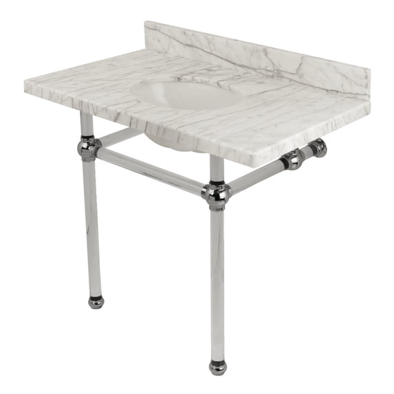 Kingston Brass KVPB3630MA1 Templeton 36" Wide Console Sink Set - Carrara Marble / Polished