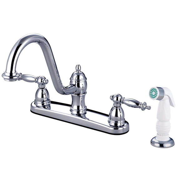 Kingston Brass Templeton Double Handle 8" Centerset Kitchen Faucet with White Sprayer