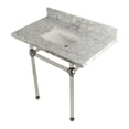 thumbnail image 1 of Kingston Brass KVPB36MASQ6 Templeton 36" Carrara Marble Vanity Top with Acrylic Legs (8-Inch, 3-Hole), Carrara Marble White/Polished Nickel, 1 of 7