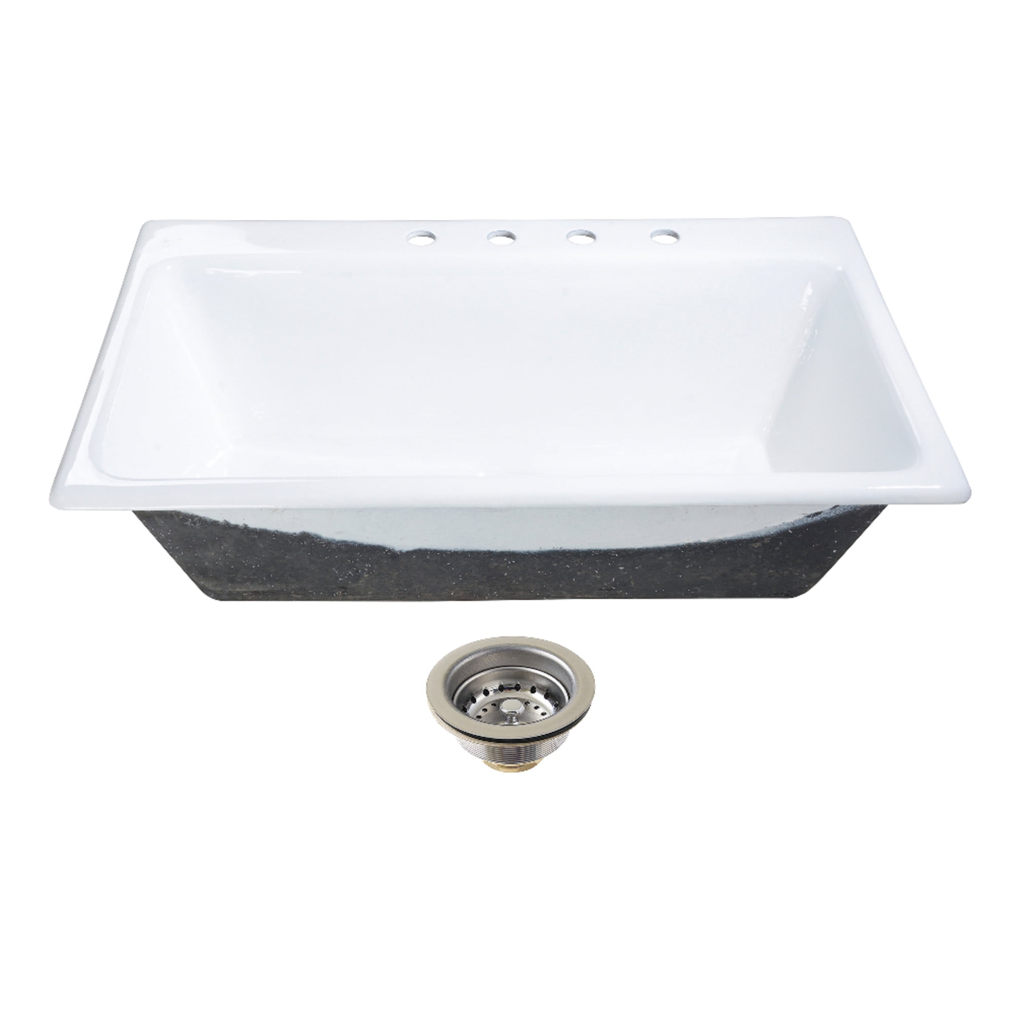 Kingston Brass KGCKTS3622111 Towne 36-Inch Cast Iron Self-Rimming Single Bowl Drop-In Kitchen Sink (4-Hole) with Strainer in White/Polished Chrome