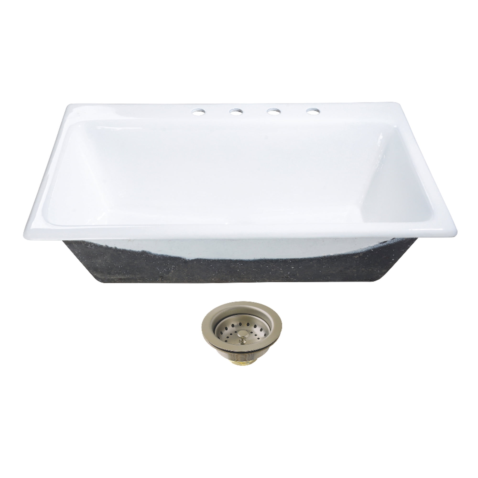 Kingston Brass KGCKTS3622118 Towne 36-Inch Cast Iron Self-Rimming Single Bowl Drop-In Kitchen Sink (4-Hole) with Strainer in White/Brushed Nickel