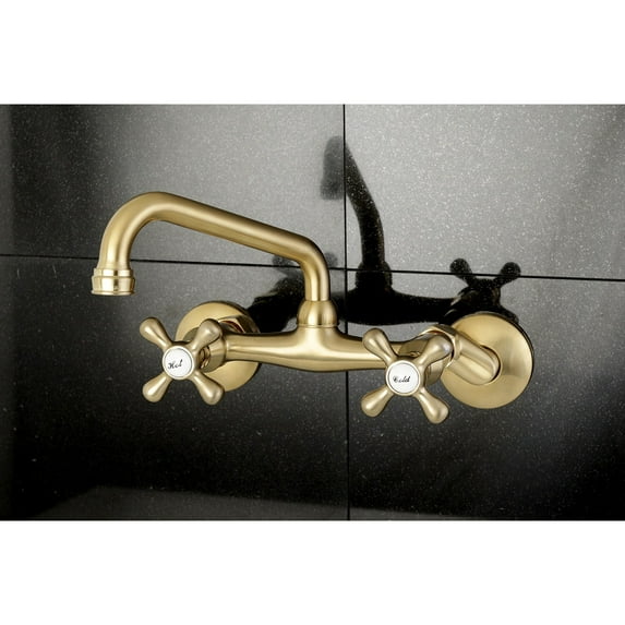 Kingston Brass Traditional Two Handle Wall Mount Kitchen Faucet Brushed Brass Brass Finish, Brushed