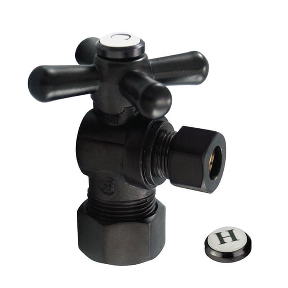 Kingston Brass  Traditional Vintage 0.63 x 0.38 in. OD Compression Angle Stop with Handle - Matte Black