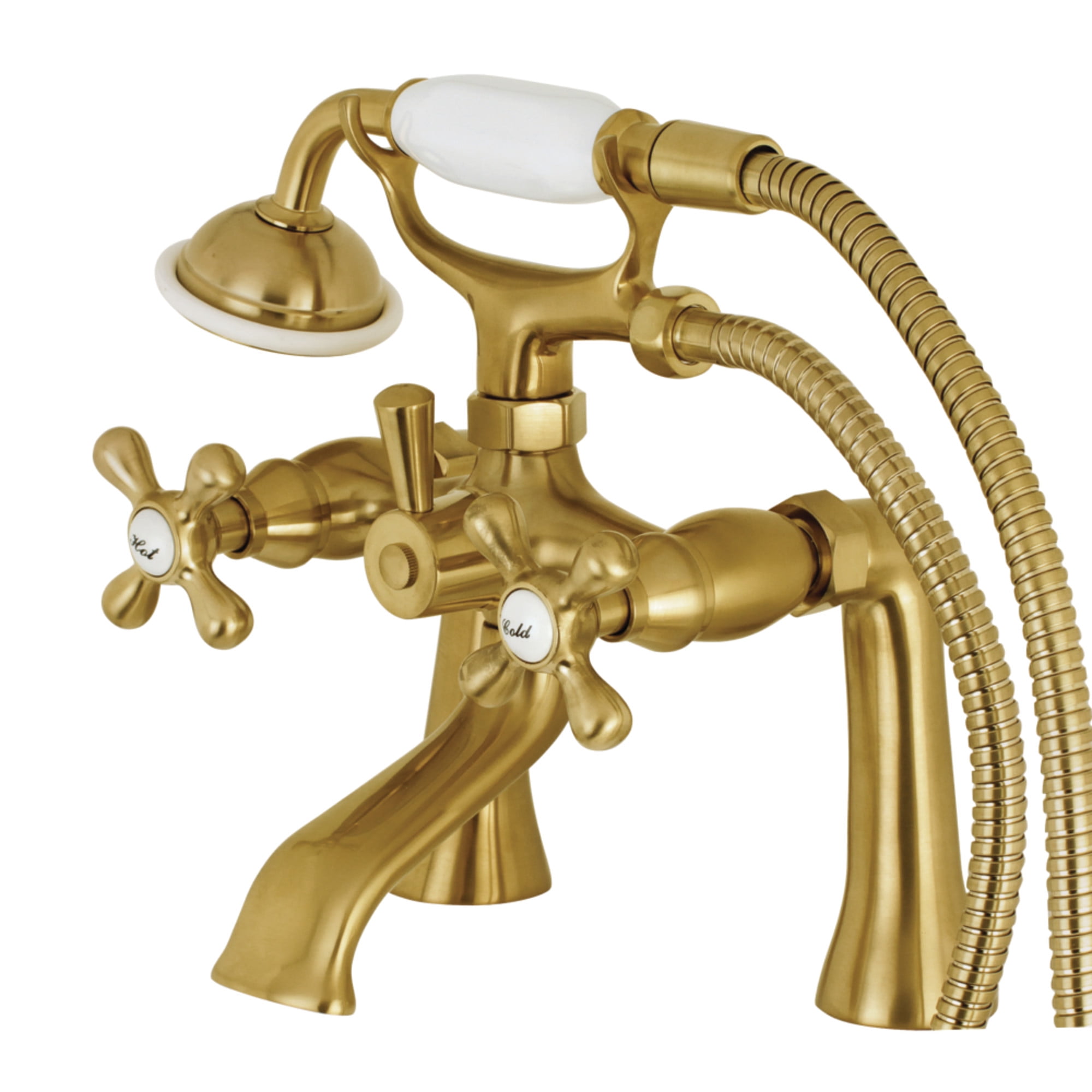 Kingston Brass KS268SB Kingston 7" Center Deck-Mount Clawfoot Tub Faucet with Hand Shower, Brushed Brass