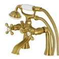 thumbnail image 1 of Kingston Brass KS268SB Kingston 7" Center Deck-Mount Clawfoot Tub Faucet with Hand Shower, Brushed Brass, 1 of 8