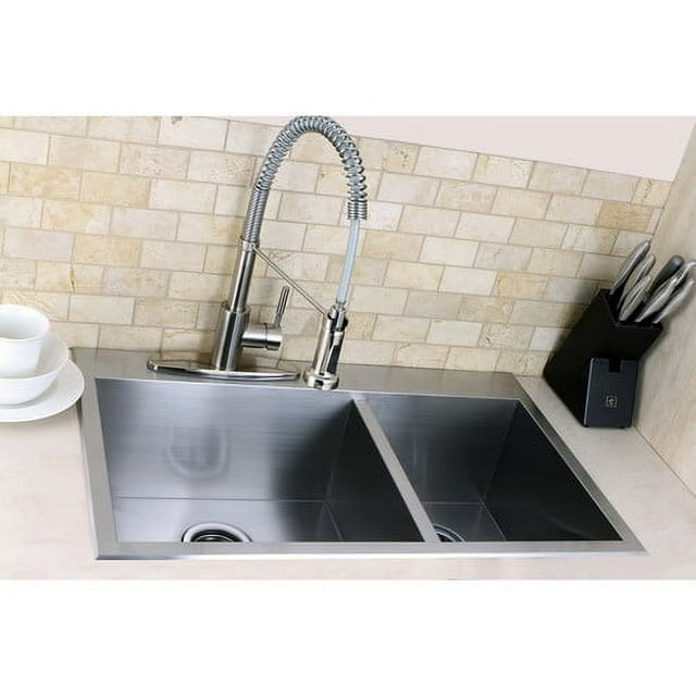 Kingston Brass Uptowne 31.5'' L x 20.5'' W Self-Rimming 70/30 Offset Double Bowl Kitchen Sink