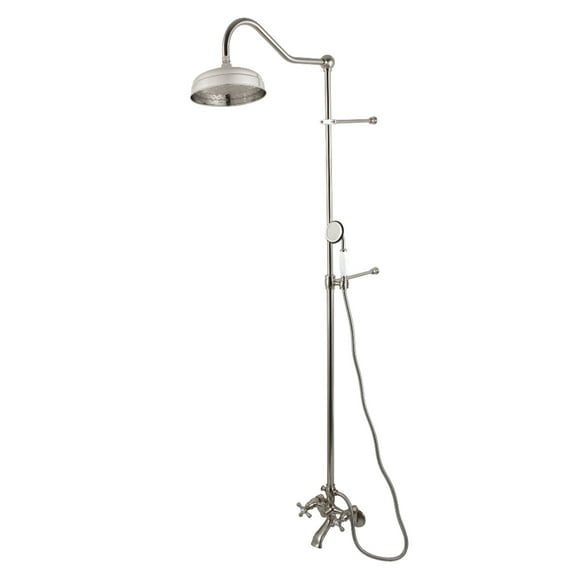 Kingston Brass CCK2668 Vintage Two-Handle 2-Hole Wall Mount Clawfoot Tub Faucet Package with Shower Combo and Hand Shower in Brushed Nickel