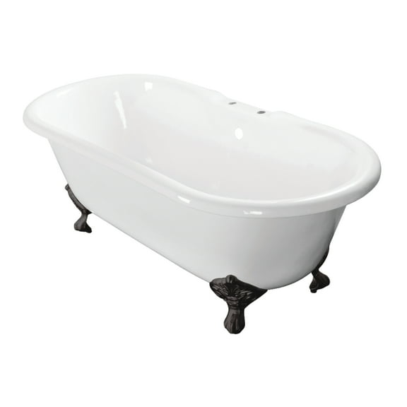 Aqua Eden VCT7D603017NB0 60" Cast Iron Oval Double Ended Clawfoot Tub (7" Faucet Drillings), White/Matte Black
