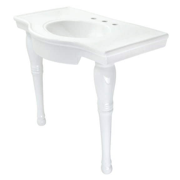Kingston Brass VPB1378 Templeton 37" Ceramic Console Sink with Legs (8-Inch, 3-Hole), White