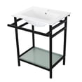 thumbnail image 1 of Kingston Brass VPB24187W10 Sheridan 24" Ceramic Console Sink with Stainless Steel Legs and Glass Shelf (1-Hole), White/Matte Black, 1 of 5