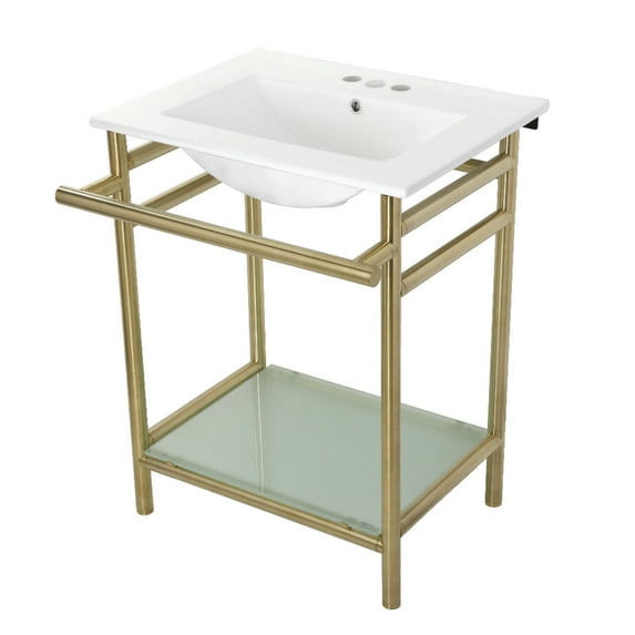 Kingston Brass Vpb24187w4 24" Rectangular Ceramic, Glass, Stainless Steel Console Bathroom