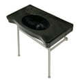 thumbnail image 1 of Kingston Brass VPB28140W88K Bristol 36" Ceramic Console Sink with Stainless Steel Legs (8-Inch, 3-Hole), Black/Brushed Nickel, 1 of 7