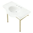 thumbnail image 1 of Kingston Brass VPB28140W8BB Manchester 37" Ceramic Console Sink with Stainless Steel Legs (8-Inch, 3-Hole), White/Brushed Brass, 1 of 9