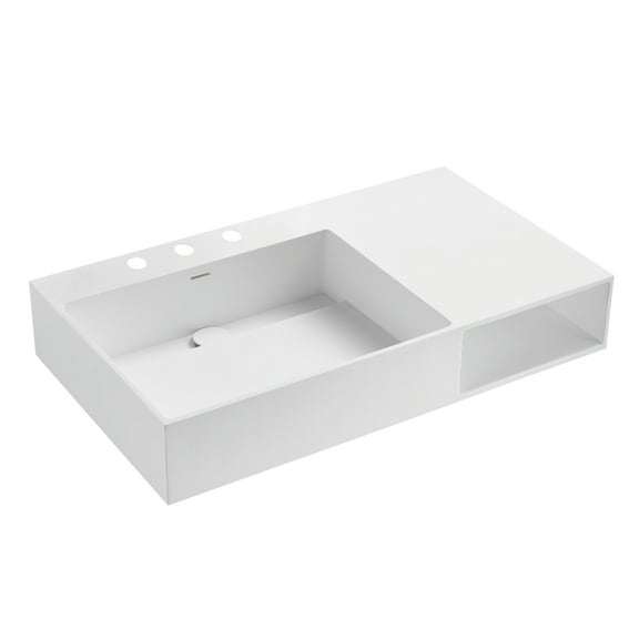 Kingston Brass VPB3368SQA Modern 36-Inch Solid Surface Console Sink (8-Inch, 3-Hole) in Matte White