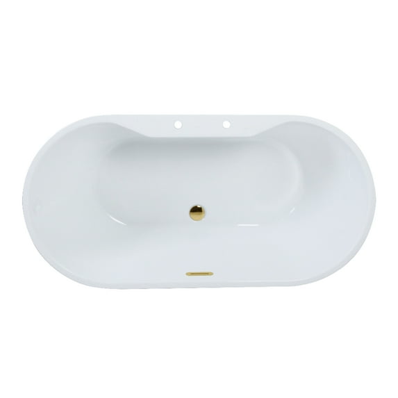 Kingston Brass VT7DE512823C422 51-Inch Acrylic Oval Double Ended Freestanding Tub with Drain in Glossy White/Polished Brass