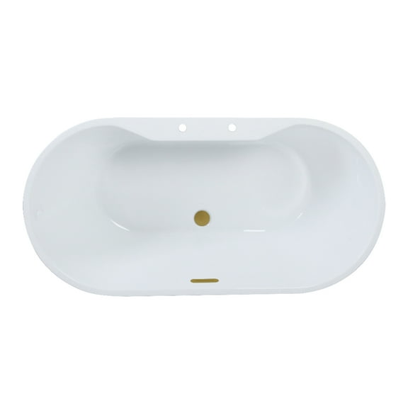 Kingston Brass VT7DE552823C427 55-Inch Acrylic Oval Double Ended Freestanding Tub with Drain in Glossy White/Brushed Brass