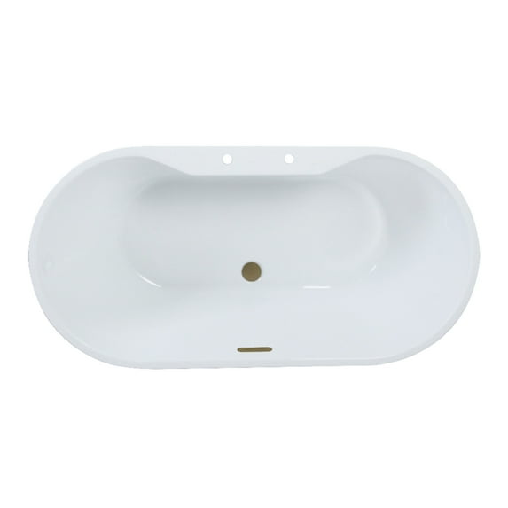 Kingston Brass VT7DE593023C423 59-Inch Acrylic Oval Double Ended Freestanding Tub with Drain in Glossy White/Antique Brass