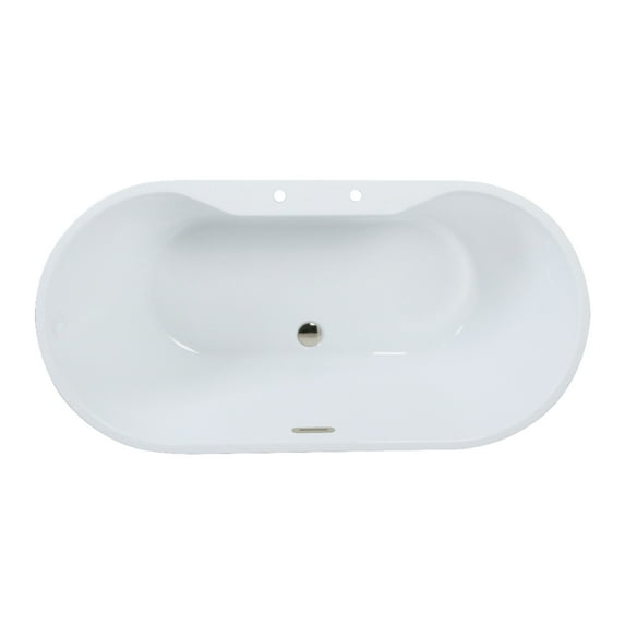 Kingston Brass VT7DE593023C426 59-Inch Acrylic Oval Double Ended Freestanding Tub with Drain in Glossy White/Polished Nickel