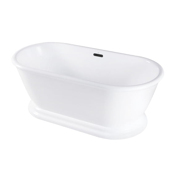 Kingston Brass VTDE602824C420 60-Inch Acrylic Oval Double Ended Pedestal Tub with Drain (No Faucet Drillings) in Glossy White/Matte Black