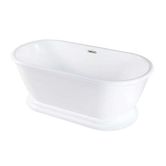 Kingston Brass VTDE602824C426 60-Inch Acrylic Oval Double Ended Pedestal Tub with Drain (No Faucet Drillings) in Glossy White/Polished Nickel