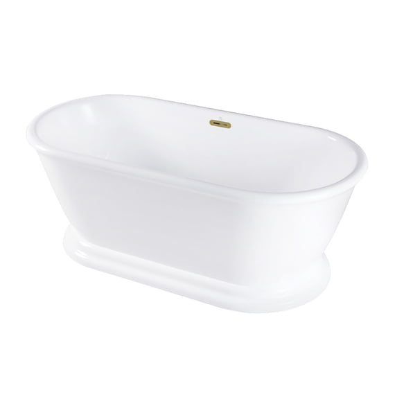 Kingston Brass VTDE602824C427 60-Inch Acrylic Oval Double Ended Pedestal Tub with Drain (No Faucet Drillings) in Glossy White/Brushed Brass