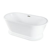 Kingston Brass VTDE602824C428 60-Inch Acrylic Oval Double Ended Pedestal Tub with Drain (No Faucet Drillings) in Glossy White/Brushed Nickel