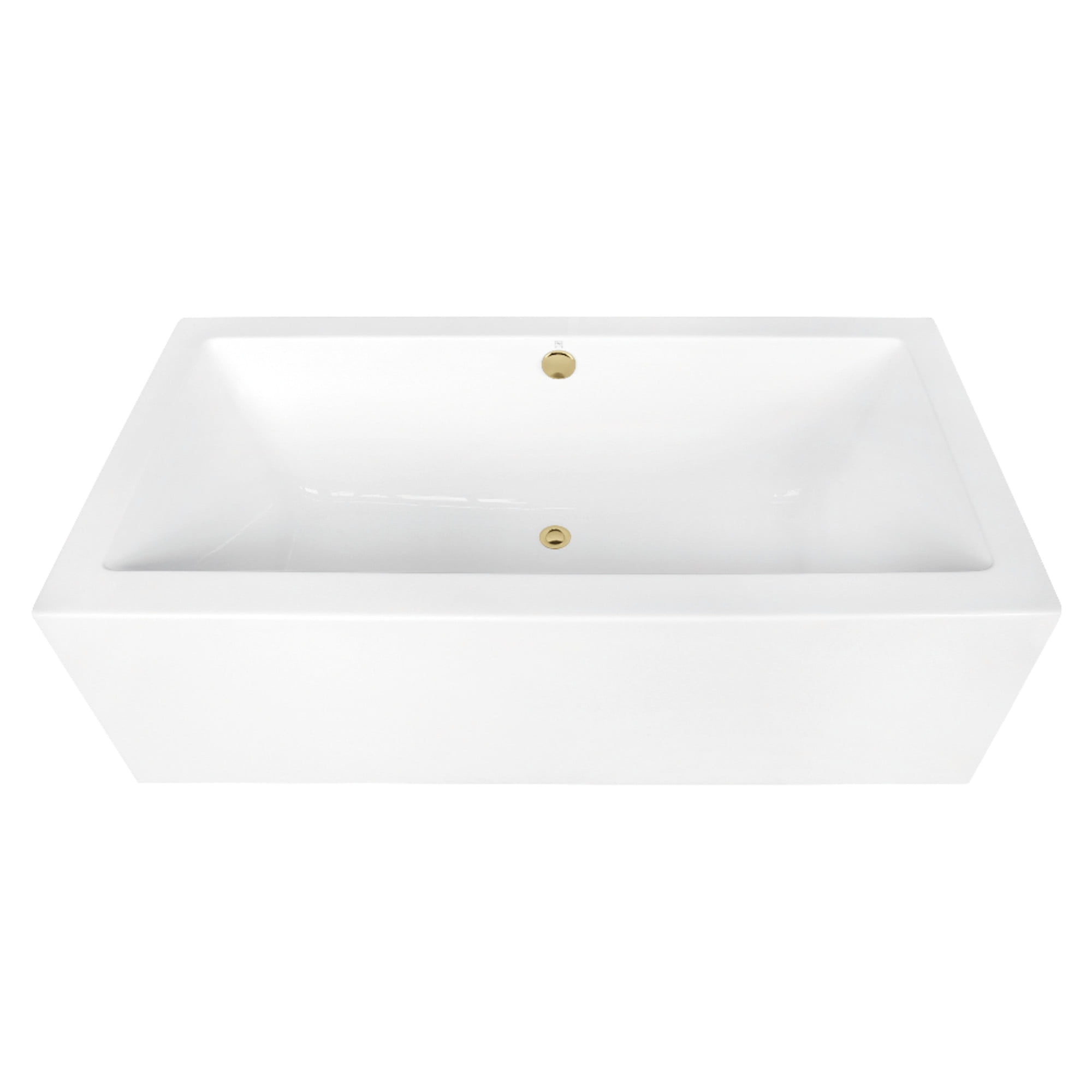 Kingston Brass VTDE673321M2 67" Acrylic Rectangular Double Ended Freestanding Tub with Overflow/Drain Assembly, Glossy White/Polished Brass
