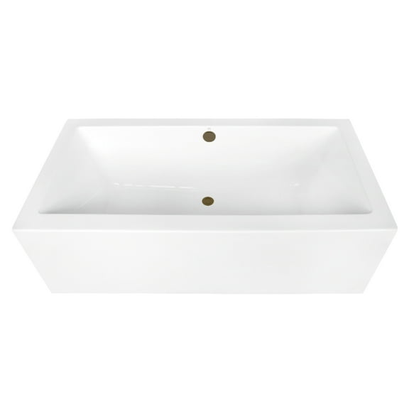 Kingston Brass VTDE673321M3 67" Acrylic Rectangular Double Ended Freestanding Tub with Overflow/Drain Assembly, Glossy White/Antique Brass
