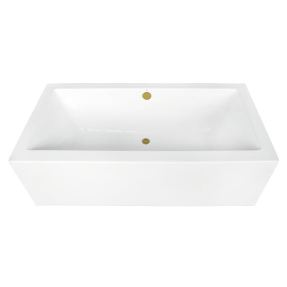 Kingston Brass VTDE673321M7 67" Acrylic Rectangular Double Ended Freestanding Tub with Overflow/Drain Assembly, Glossy White/Brushed Brass