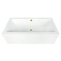 Kingston Brass VTDE673321M7 67" Acrylic Rectangular Double Ended Freestanding Tub with Overflow/Drain Assembly, Glossy White/Brushed Brass