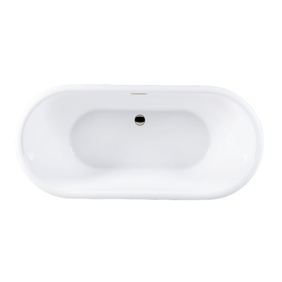 Kingston Brass VTDE713224C426 71-Inch Acrylic Oval Double Ended Pedestal Tub with Drain (No Faucet Drillings) in Glossy White/Polished Nickel