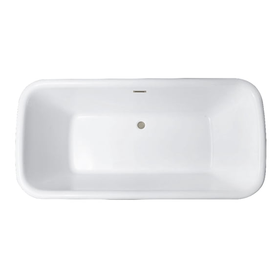 Kingston Brass VTDE713524C418 71-Inch Acrylic Oval Rectangular Double Ended Pedestal Tub with Drain (No Faucet Drillings) in Glossy White/Brushed Nickel