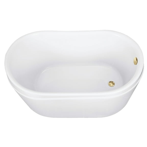 Kingston Brass VTRS522928M2 52" Acrylic Oval Double Slipper Freestanding Tub with Overflow/Drain Assembly, Glossy White/Polished Brass