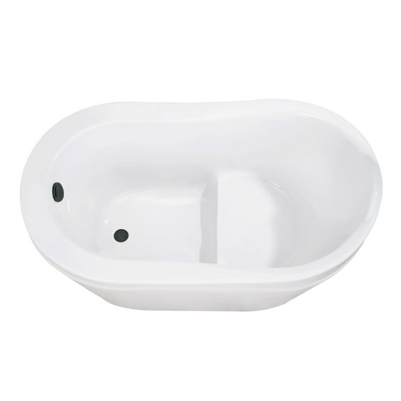 Kingston Brass VTRS523030M0 52" Acrylic Oval Single Slipper Freestanding Tub with Overflow/Drain Assembly and Integral Seat, Glossy White/Matte Black