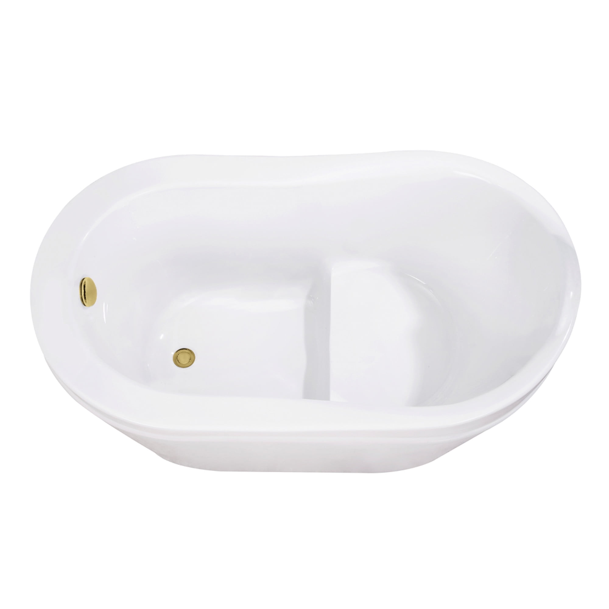 Kingston Brass VTRS523030M2 52" Acrylic Oval Single Slipper Freestanding Tub with Overflow/Drain Assembly and Integral Seat, Glossy White/Polished Brass