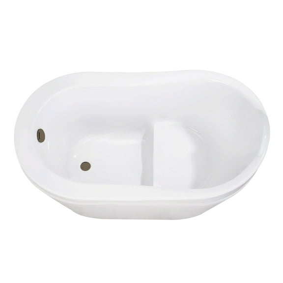 Kingston Brass VTRS523030M3 52" Acrylic Oval Single Slipper Freestanding Tub with Overflow/Drain Assembly and Integral Seat, Glossy White/Antique Brass