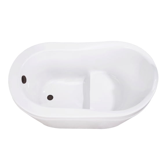 Kingston Brass VTRS523030M5 52" Acrylic Oval Single Slipper Freestanding Tub with Overflow/Drain Assembly and Integral Seat, Glossy White/Oil Rubbed Bronze