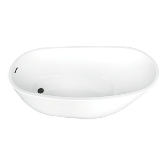 Kingston Brass VTRS683128C310 68-Inch Acrylic Oval Single Slipper Freestanding Tub with Drain in Glossy White/Matte Black