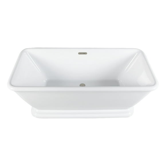 Kingston Brass VTSQ663124C428 66-Inch Acrylic Oval Rectangular Double Ended Pedestal Tub with Drain (No Faucet Drillings) in Glossy White/Brushed Nickel