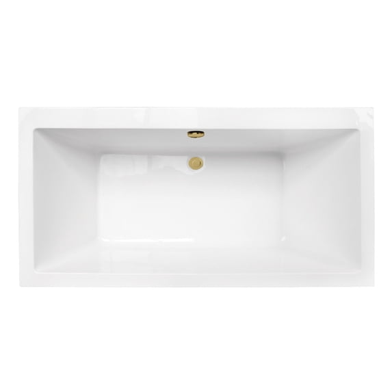 Kingston Brass VTSQ663422M2 66" Acrylic Rectangular Double Ended Freestanding Tub with Overflow/Drain Assembly, Glossy White/Polished Brass
