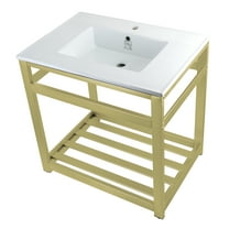Kingston Brass VWP3122A7 Quadras 31" Ceramic Console Sink with Steel Base and Shelf (1-Hole), White/Brushed Brass