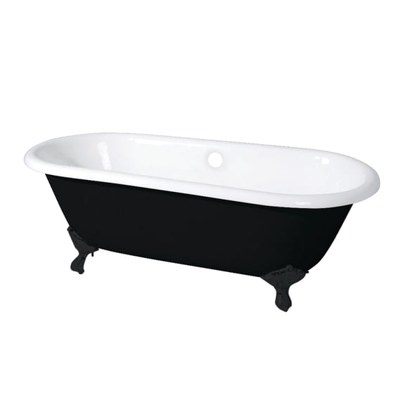 Aqua Eden VBTND663013NB0 66" Cast Iron Oval Double Ended Clawfoot Tub (No Faucet Drillings), White/Matte Black