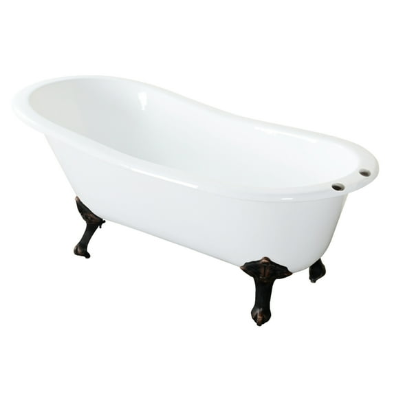 Aqua Eden VCT7D5731B5 57" Cast Iron Oval Single Slipper Clawfoot Tub (7" Faucet Drillings), White/Oil Rubbed Bronze