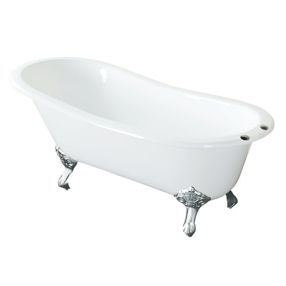 Aqua Eden VCT7D5731B1 57" Cast Iron Oval Single Slipper Clawfoot Tub (7" Faucet Drillings), White/Polished Chrome