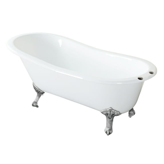 Aqua Eden VCT7D5731B8 57" Cast Iron Oval Single Slipper Clawfoot Tub (7" Faucet Drillings), White/Brushed Nickel
