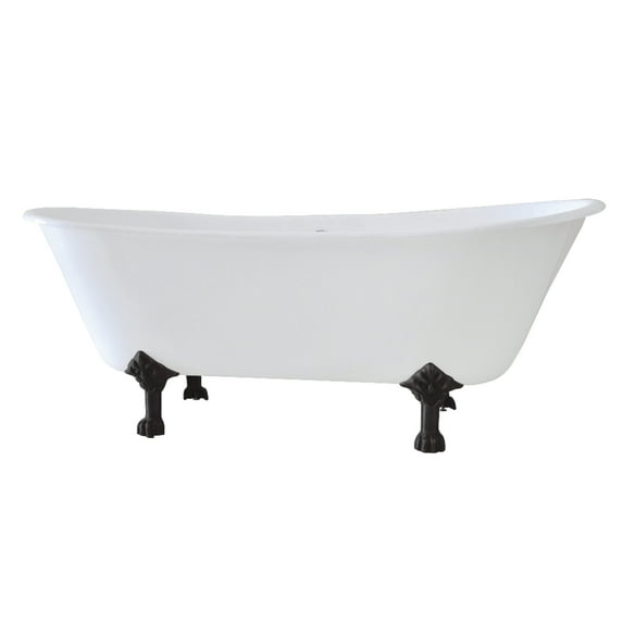 Aqua Eden VCT7D6728NH0 67" Cast Iron Oval Double Slipper Clawfoot Tub (7" Faucet Drillings), White/Matte Black