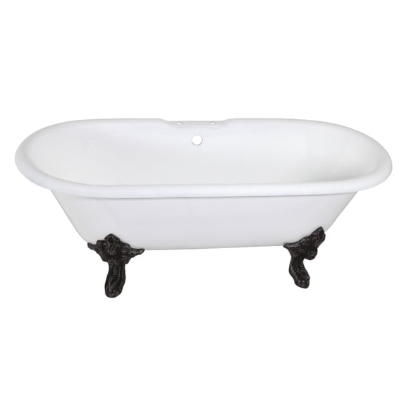 Aqua Eden VCT7DE7232NL0 72" Cast Iron Oval Double Ended Clawfoot Tub (7" Faucet Drillings), White/Matte Black