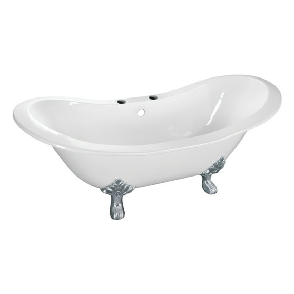 Aqua Eden VCT7DS6130NC1 61-Inch Cast Iron Oval Double Slipper Clawfoot Tub (7-Inch Faucet Drillings) in White/Polished Chrome