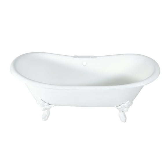 Aqua Eden VCT7DS7231NLW 72" Cast Iron Oval Double Slipper Clawfoot Tub (7" Faucet Drillings), White